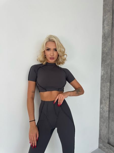 Жіночий cпортивний комплект футболка та лосини з силуетними швами ROZE із мікрофібри 1224 графіт 1224-графіт-l фото