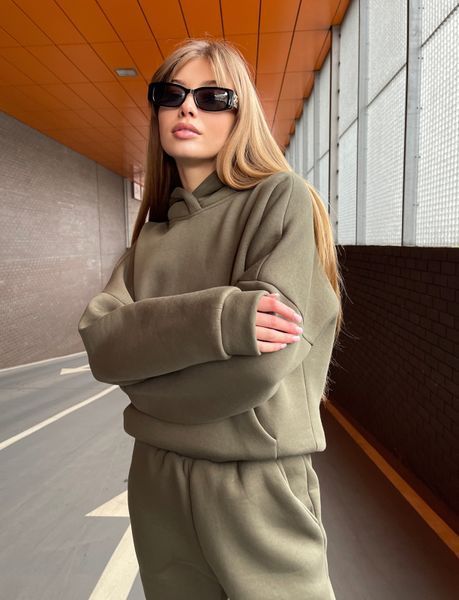 Женский спортивный костюм теплый Gloin тринитка на флисе 7001 хаки 7001-хакі-xs-s фото