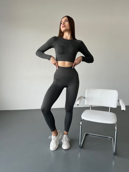 Жіночий спортивний топ з довгим рукавом (рашгард) Gris подвійний push-up 3072 темно-сірий 3072-темно-сірий-m фото